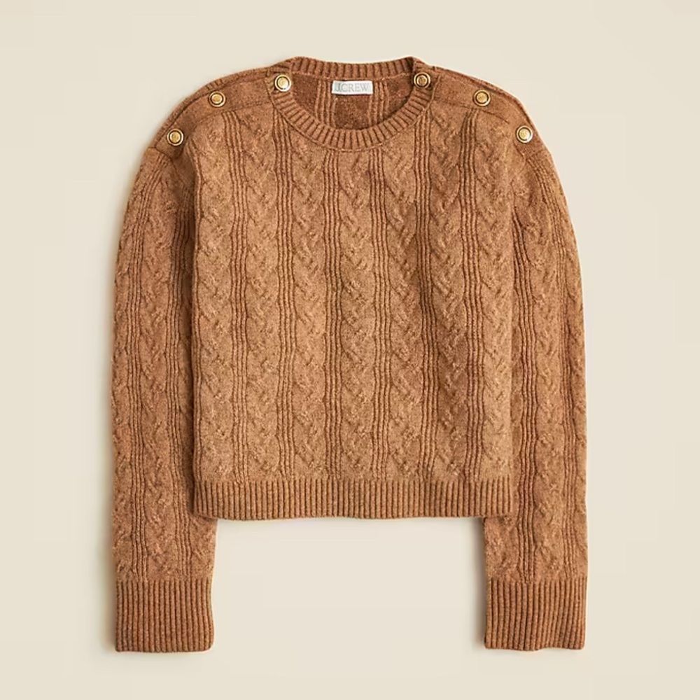 J. Crew Camel Cable Knit Sweater with Button Accents